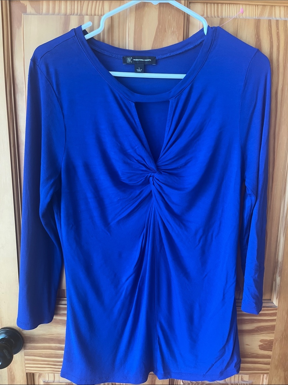 INC International Concepts Cobalt Blue Twist-Front Long Sleeve Top